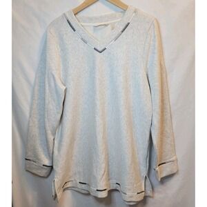 Soft Surroundings Sweatshirt Grey Embroidered Embellished Sz Large